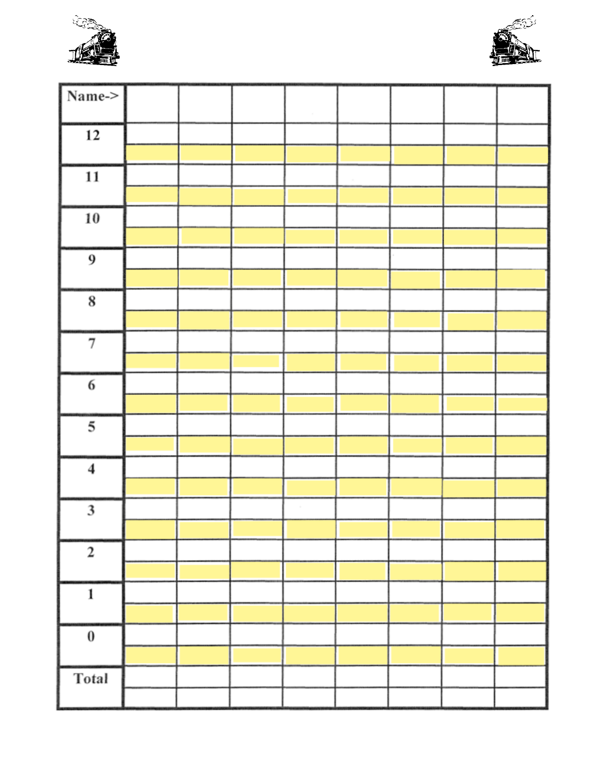 Free Mexican Train Score Sheet 1 PDF 1 Page s Mexican Train Dominoes Train Template Printable