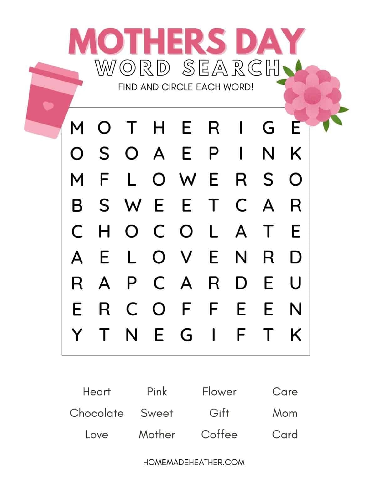 Free Mothers Day Word Search Printable Homemade Heather