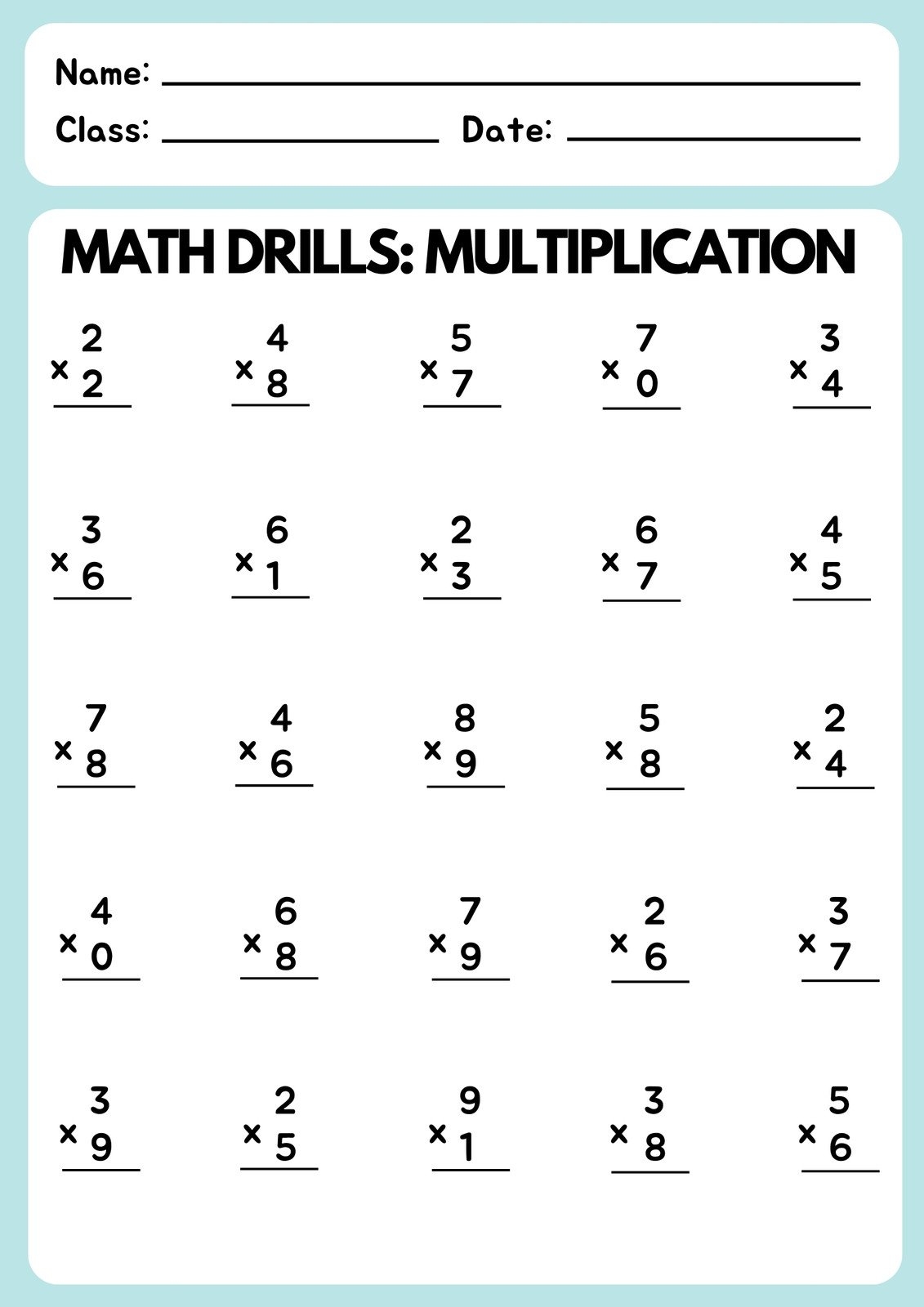 Free Multiplication Worksheet Templates To Use And Print Canva
