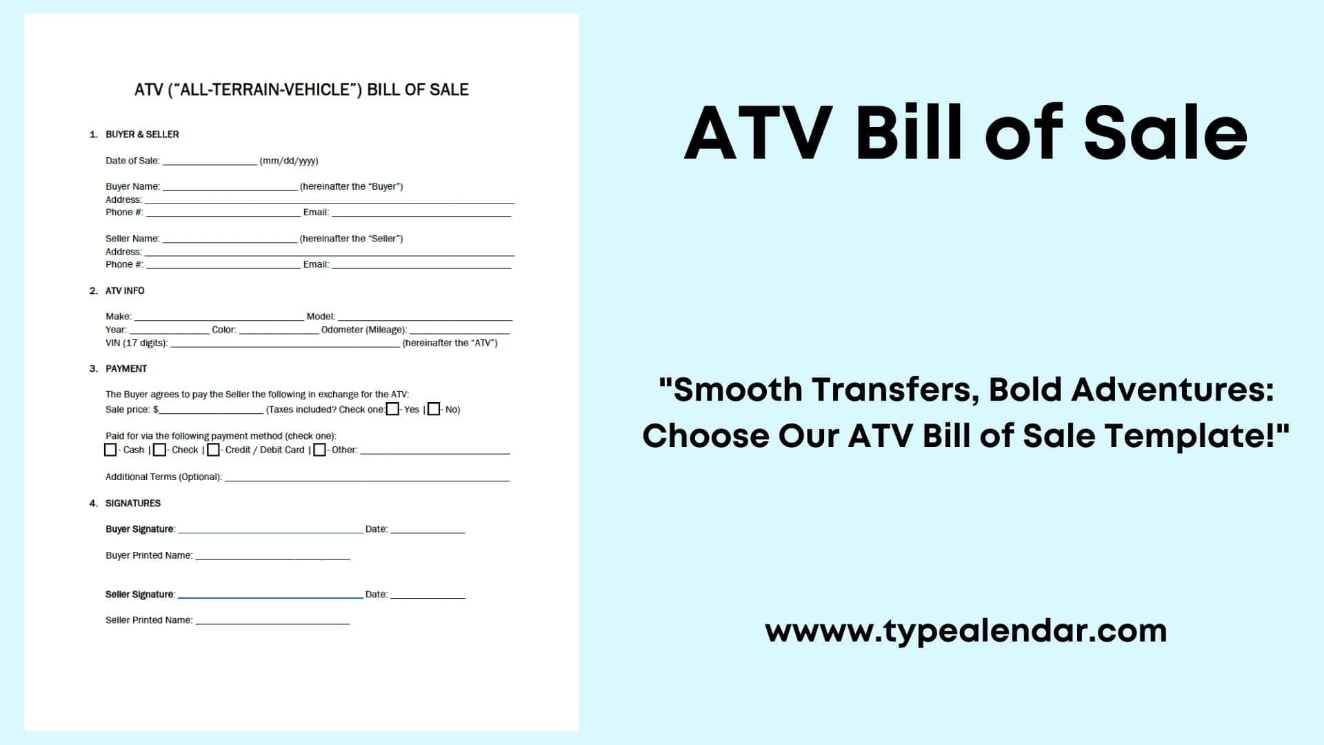 Free Printable ATV Bill Of Sale Templates PDF Word Sample