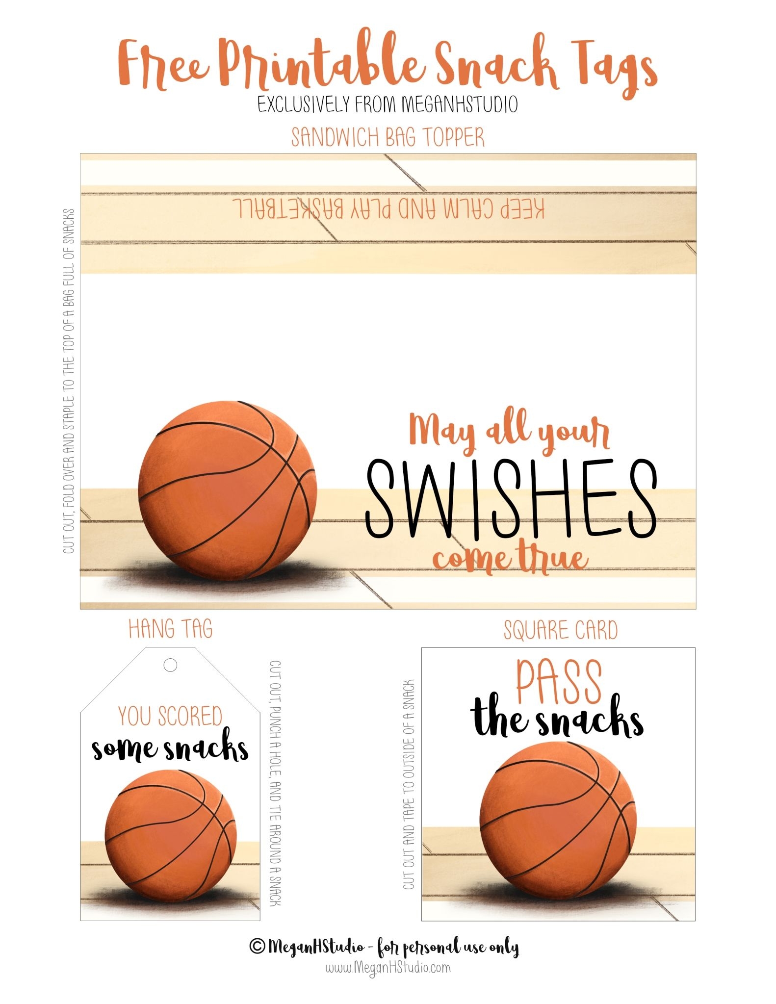 Free Printable Basketball Snack Tags MeganHStudio Basketball Snacks Basketball Basketball Bag Tags