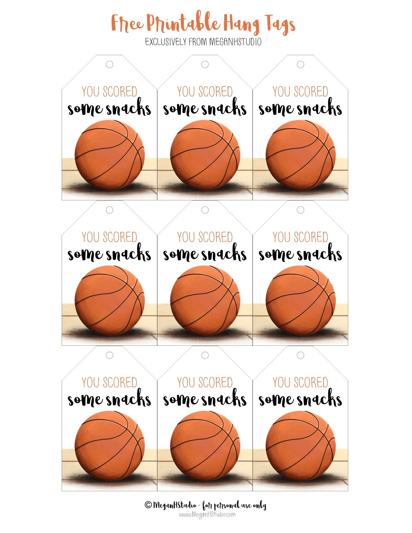 Free Printable Basketball Snack Tags MeganHStudio Basketball Snacks Basketball Team Treats Basketball Team Snacks