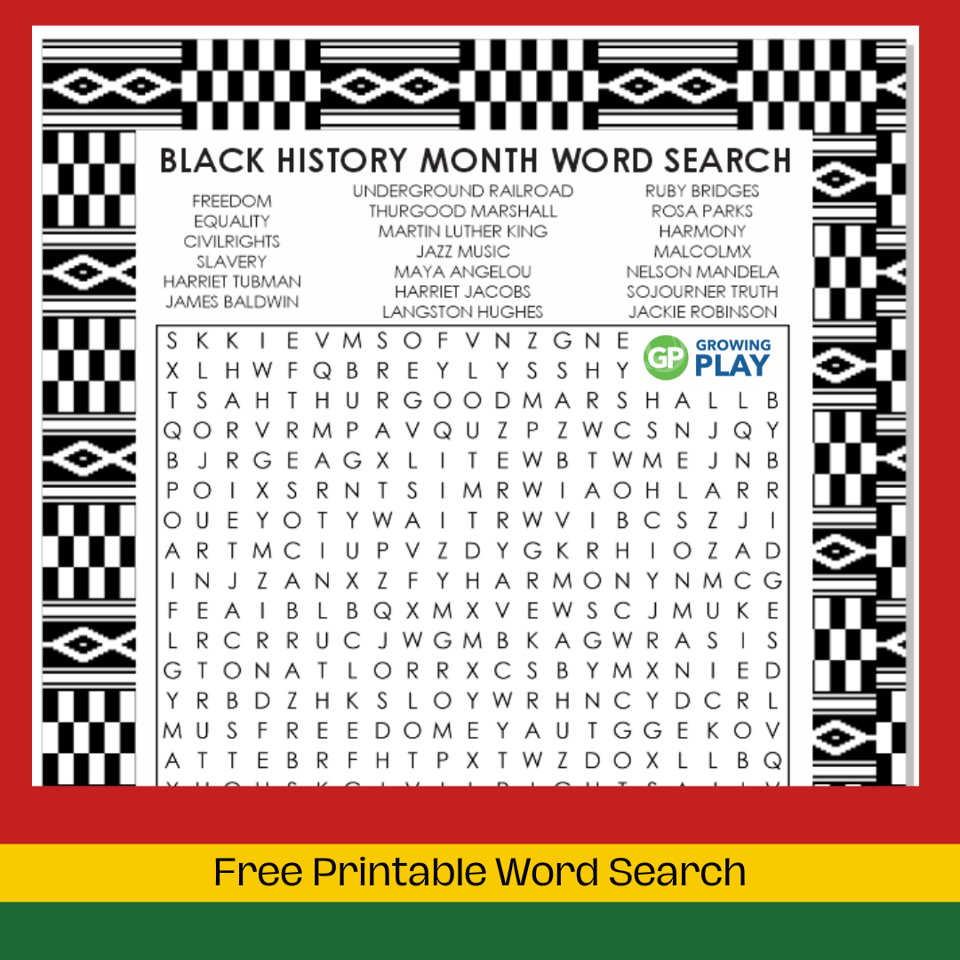 Free Printable Black History Month Word Search Growing Play