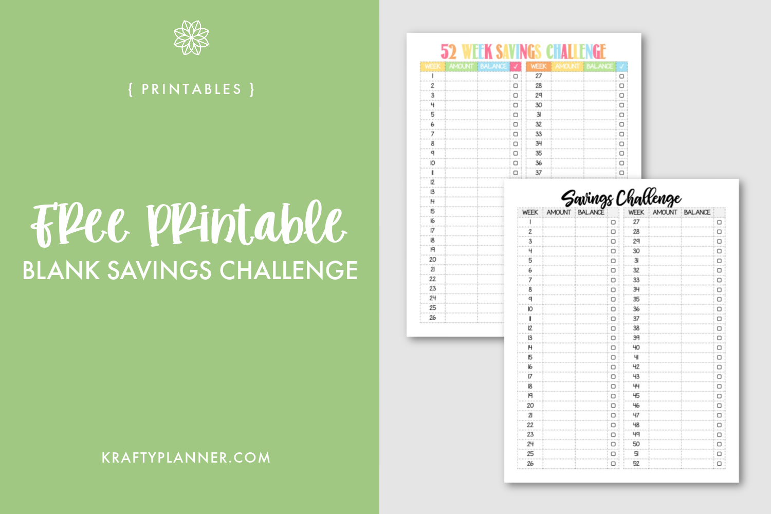 Free Printable Blank 52 Week Savings Challenge Krafty Planner