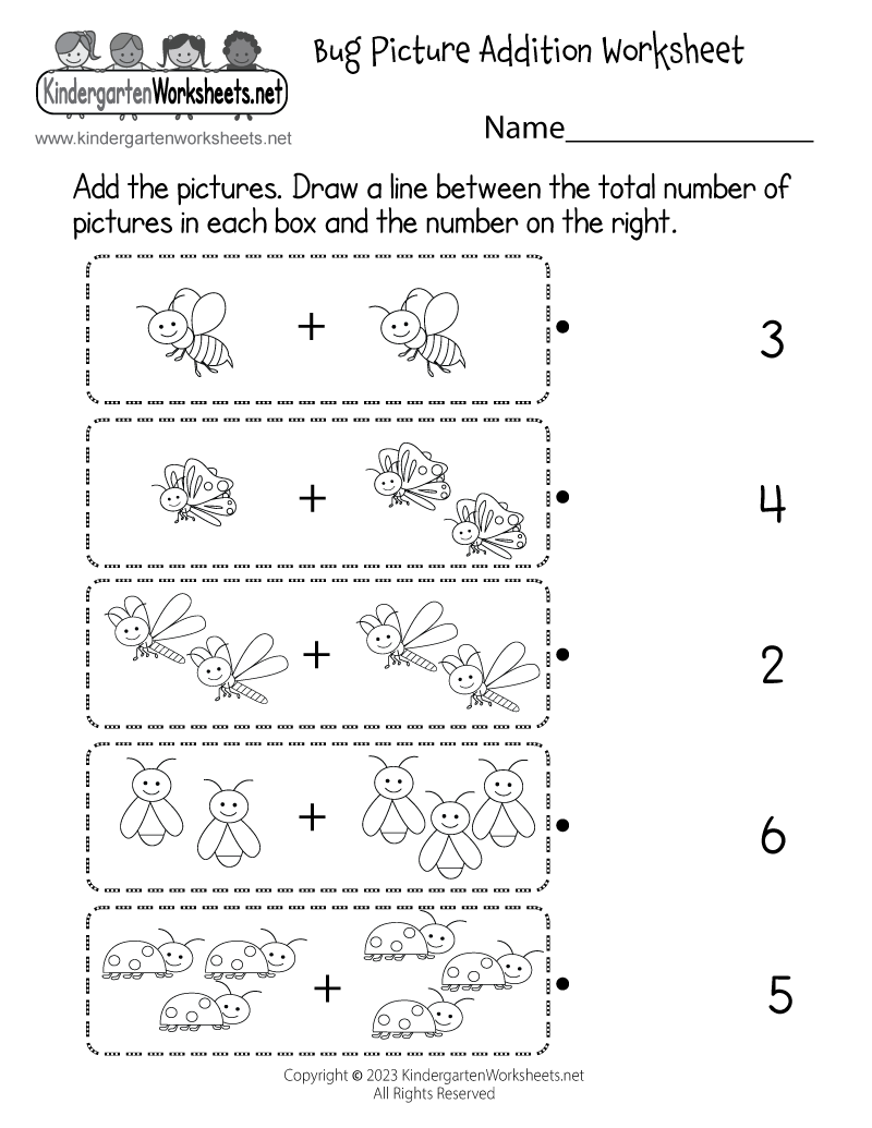 Free Printable Bug Picture Addition Worksheet