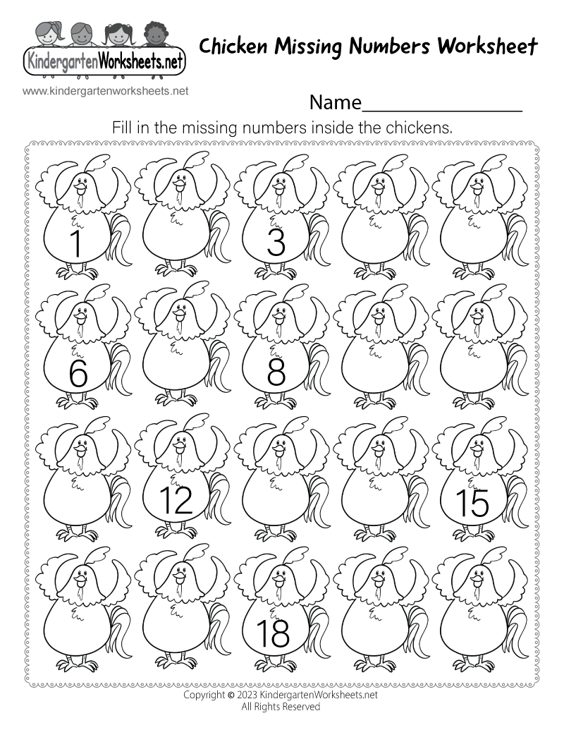 Free Printable Chicken Missing Numbers Worksheet