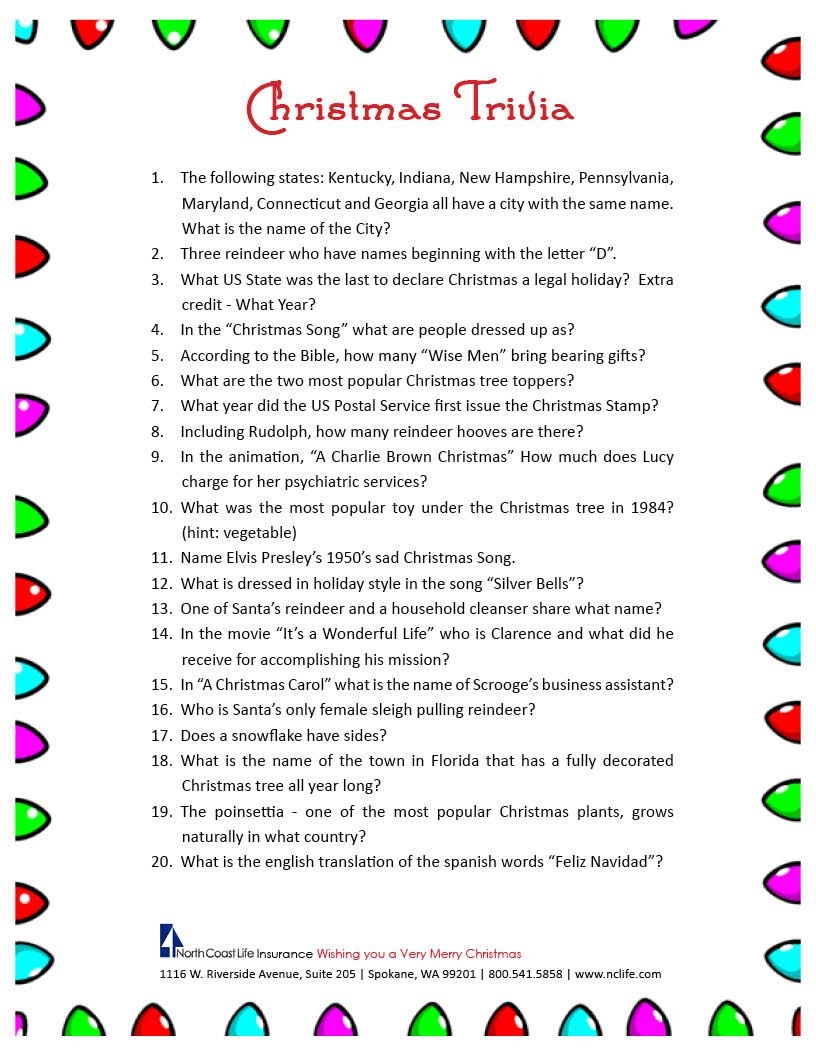 Free Printable Christmas Trivia Questions Christmas Trivia Christmas Games Christmas Trivia Games