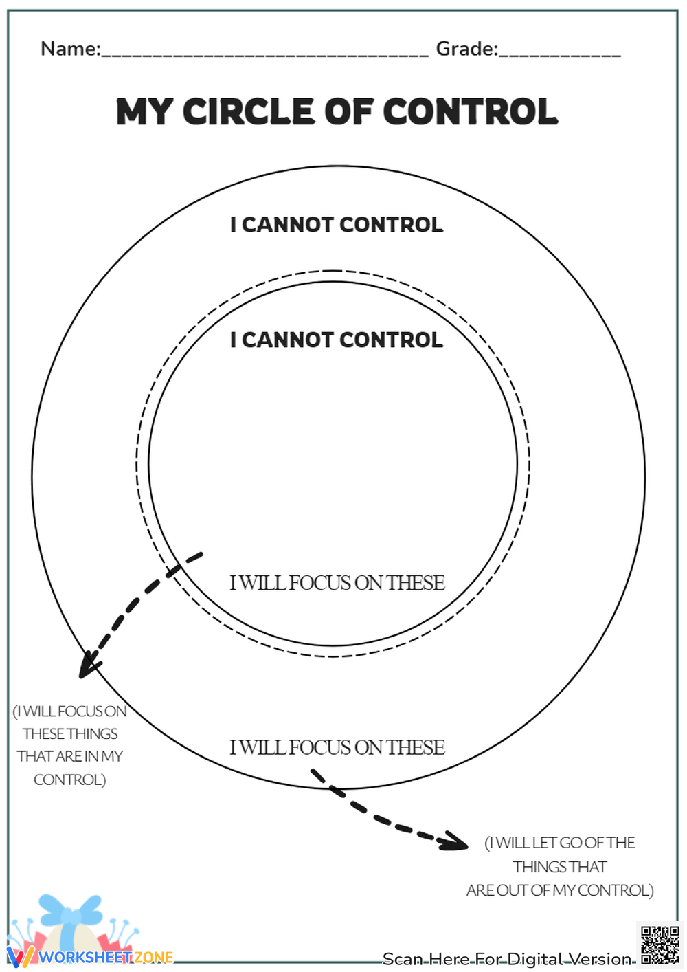 Printable Circle Of Control Worksheet Pdf