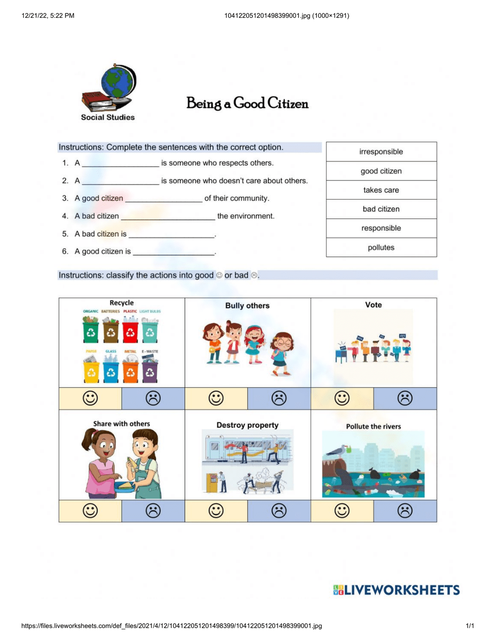 Free Printable Citizenship In The Community Worksheets