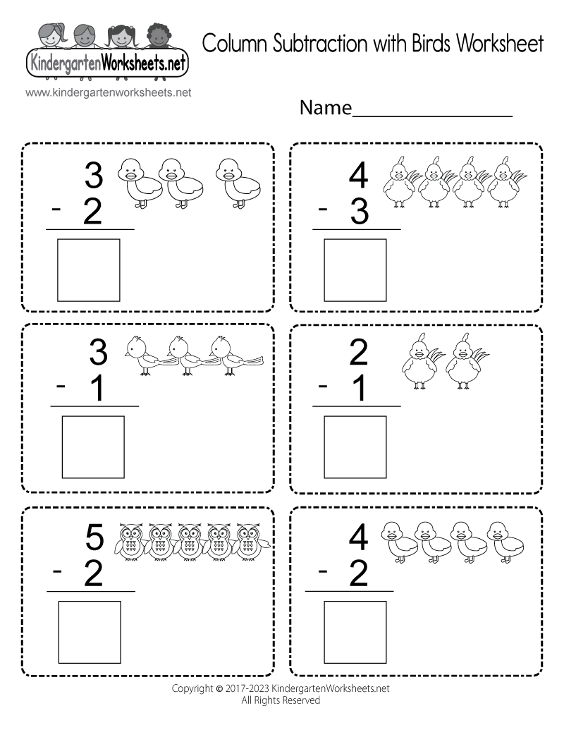 Free Printable Column Subtraction With Birds Worksheet