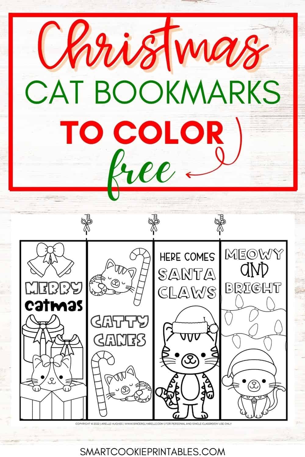 Free Printable Cute Christmas Cat Bookmarks To Color Smart Cookie Printables