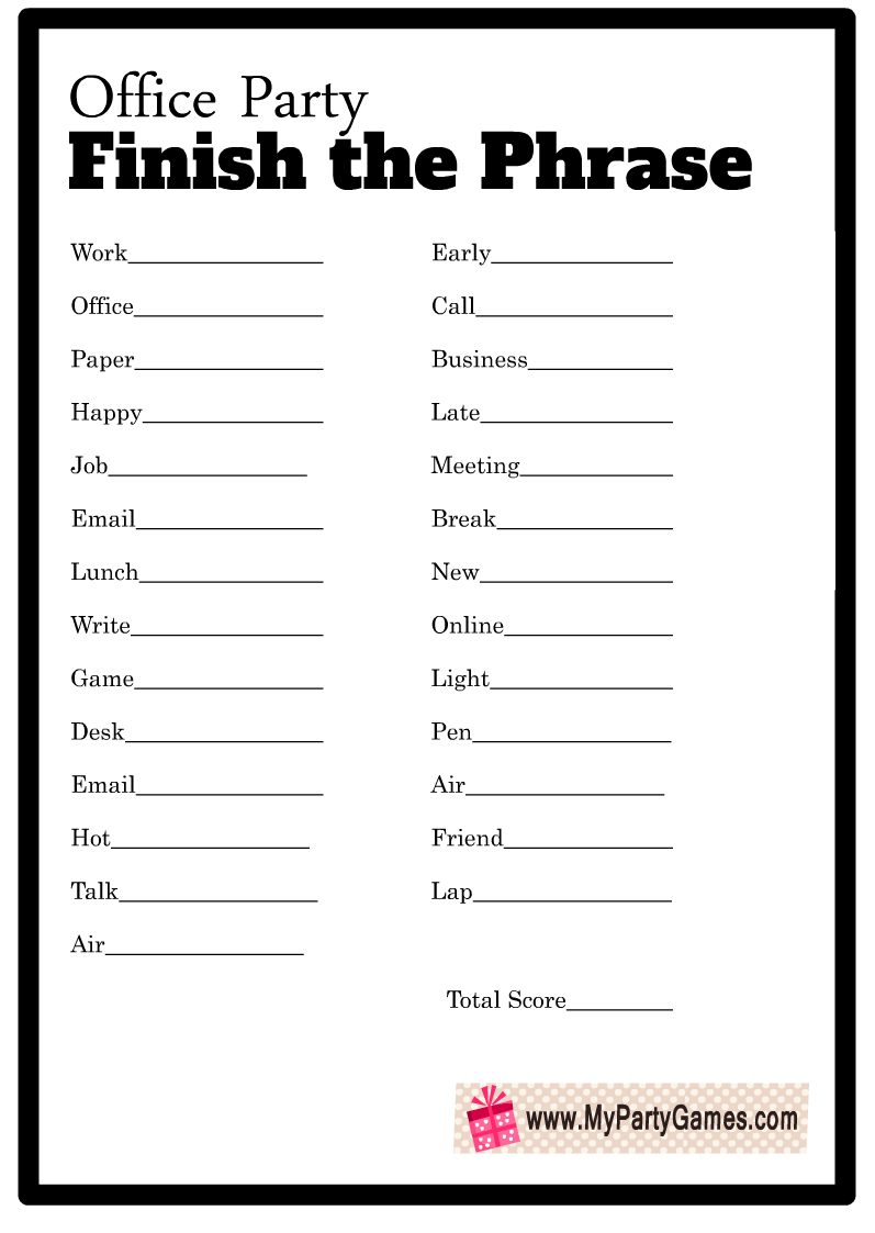 Free Printable Finish The Phrase Office Party Game