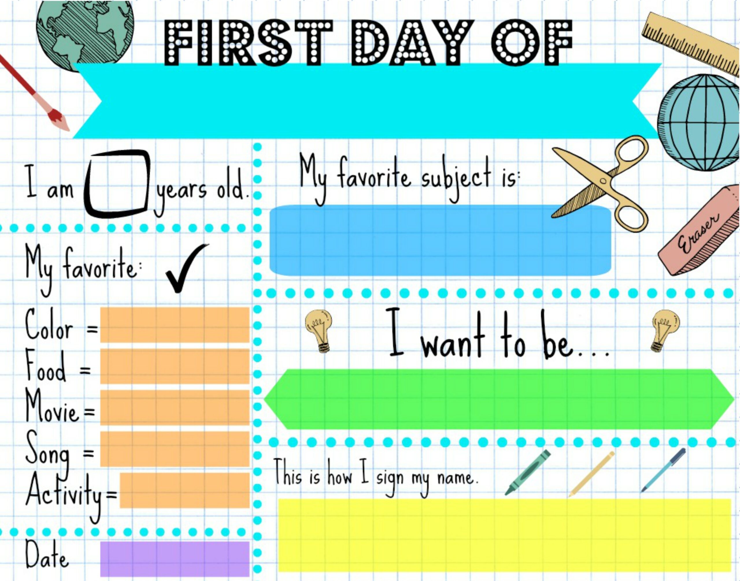 Printable First Day Of Kindergarten Signs