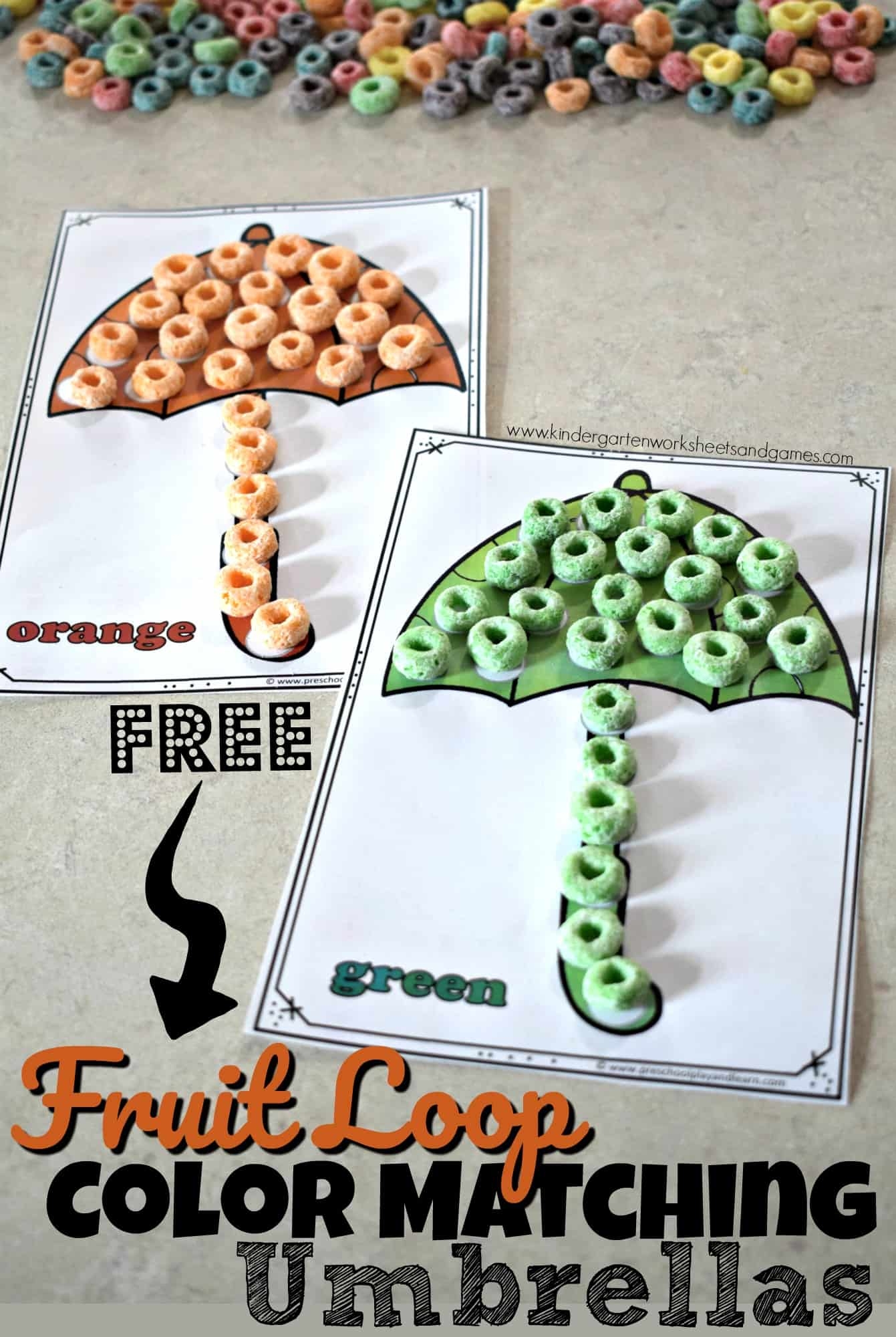  FREE Printable Fruit Loop Umbrella Color Matching Craft Activity