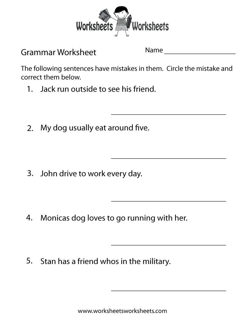 Free Printable Grammar Practice Worksheet