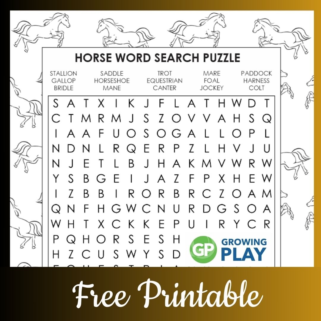Free Printable Horse Word Search Puzzle Growing Play