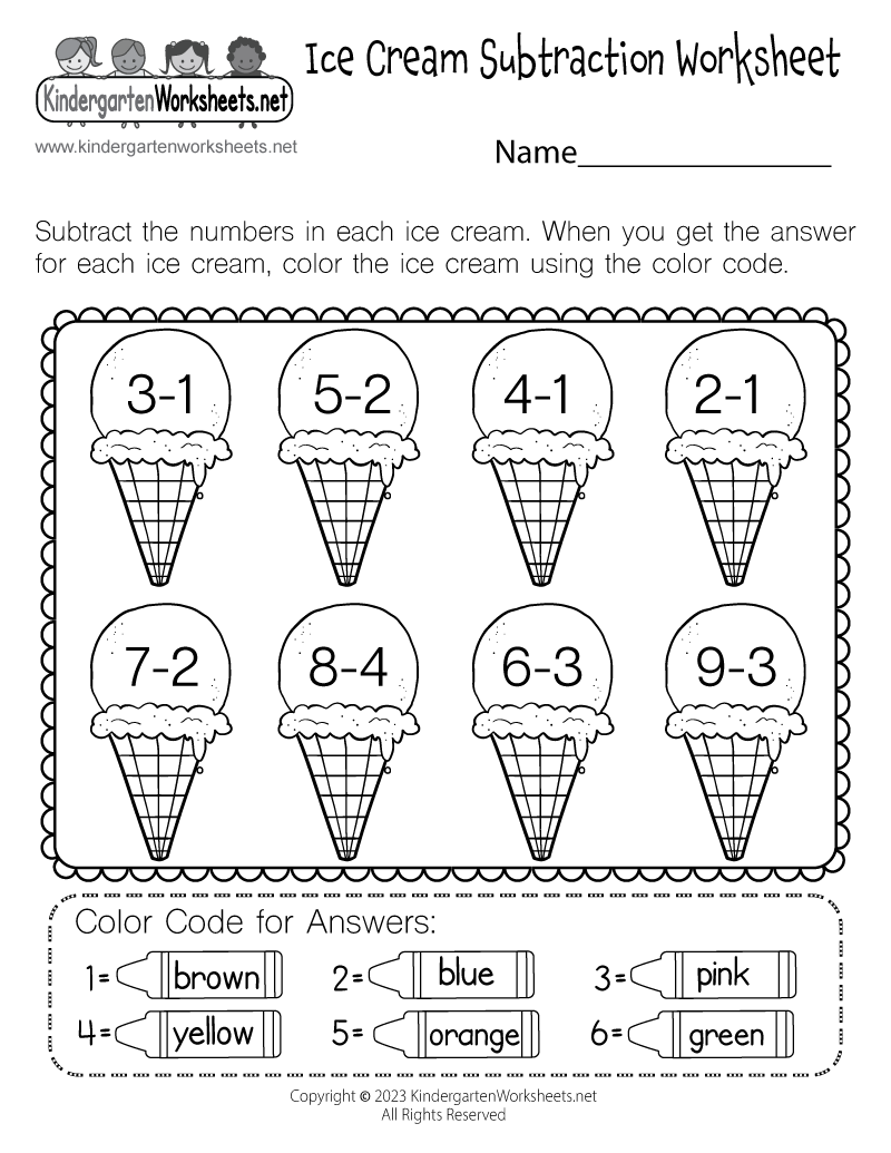 Free Printable Ice Cream Subtraction Worksheet