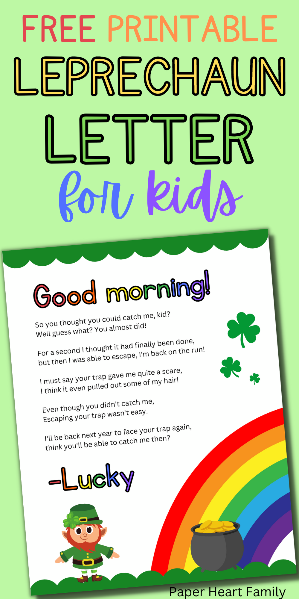 Free Printable Leprechaun Letter To Child Letters For Kids St Patrick s Day Traditions St Patrick Day Activities
