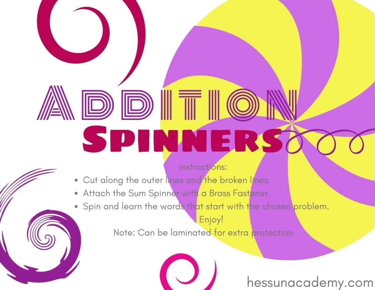 Free Printable Math Game Addition Spinners Hess UnAcademy