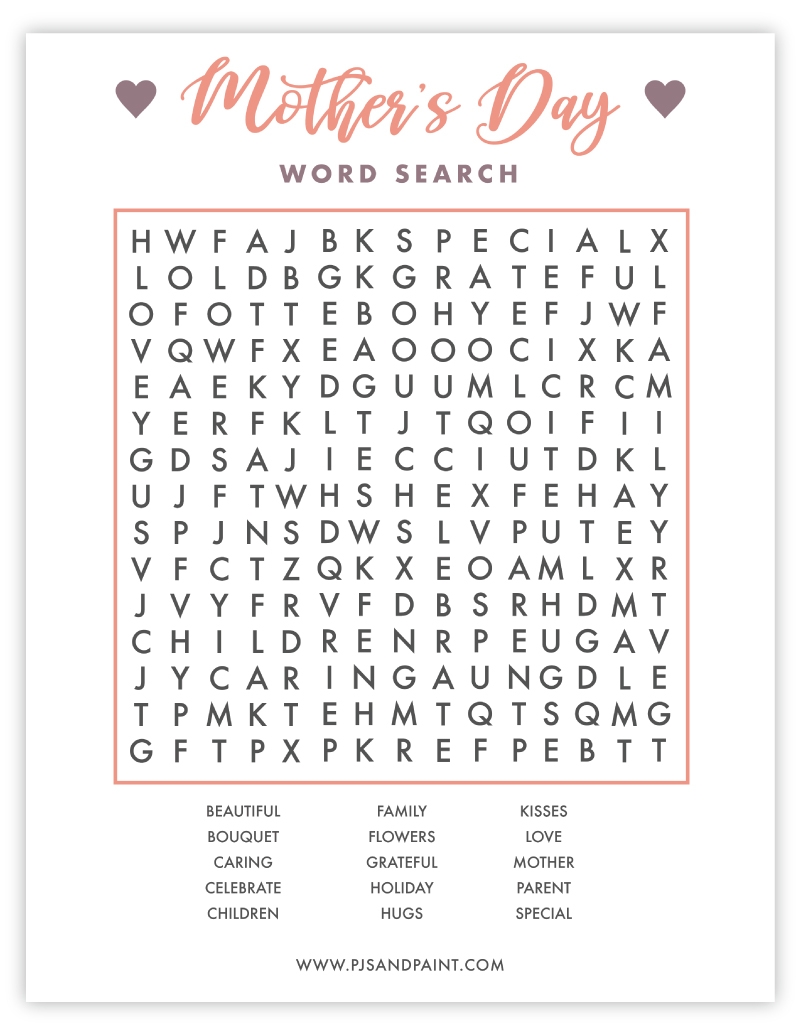 Free Printable Mother s Day Word Search Pjs And Paint