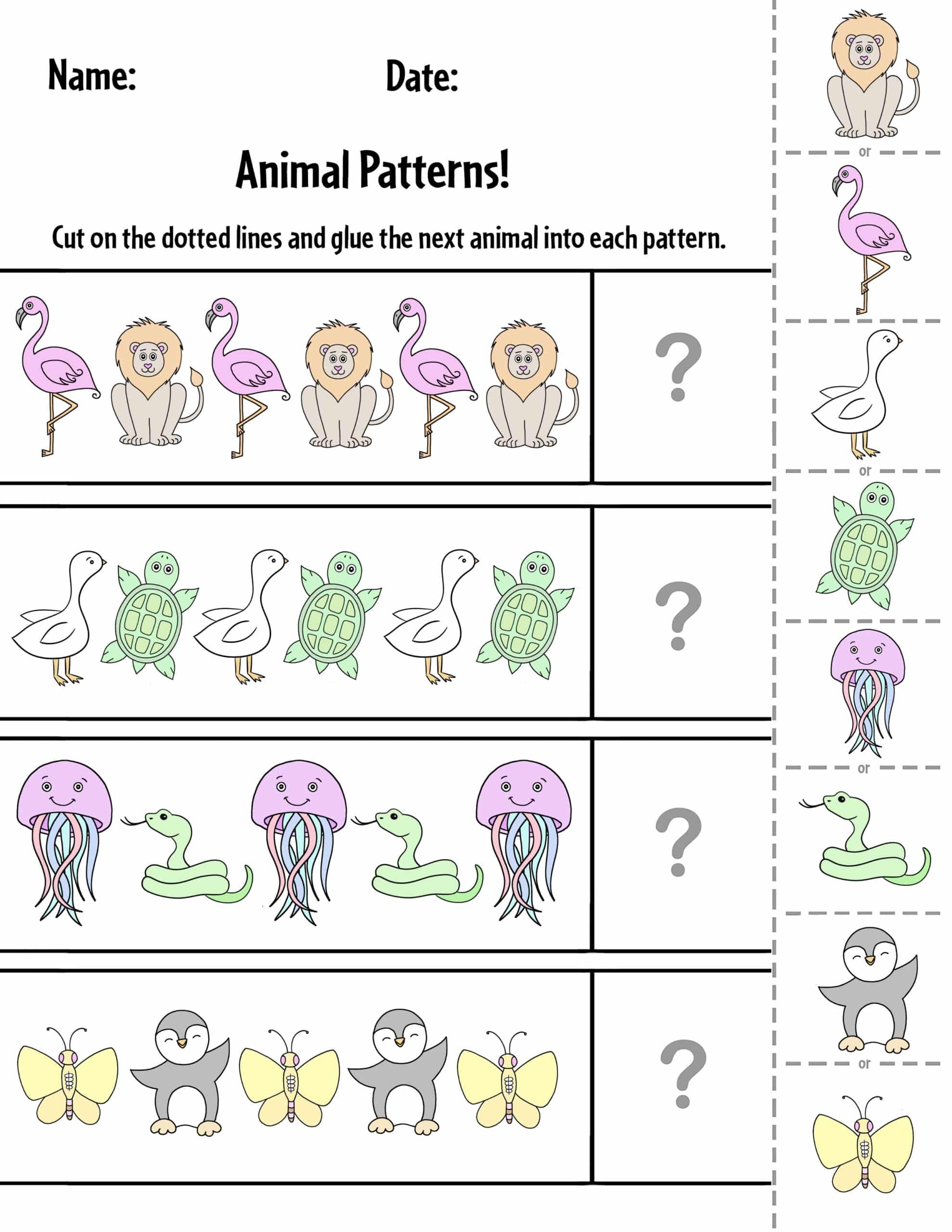 Printable Animal Patterns Worksheet