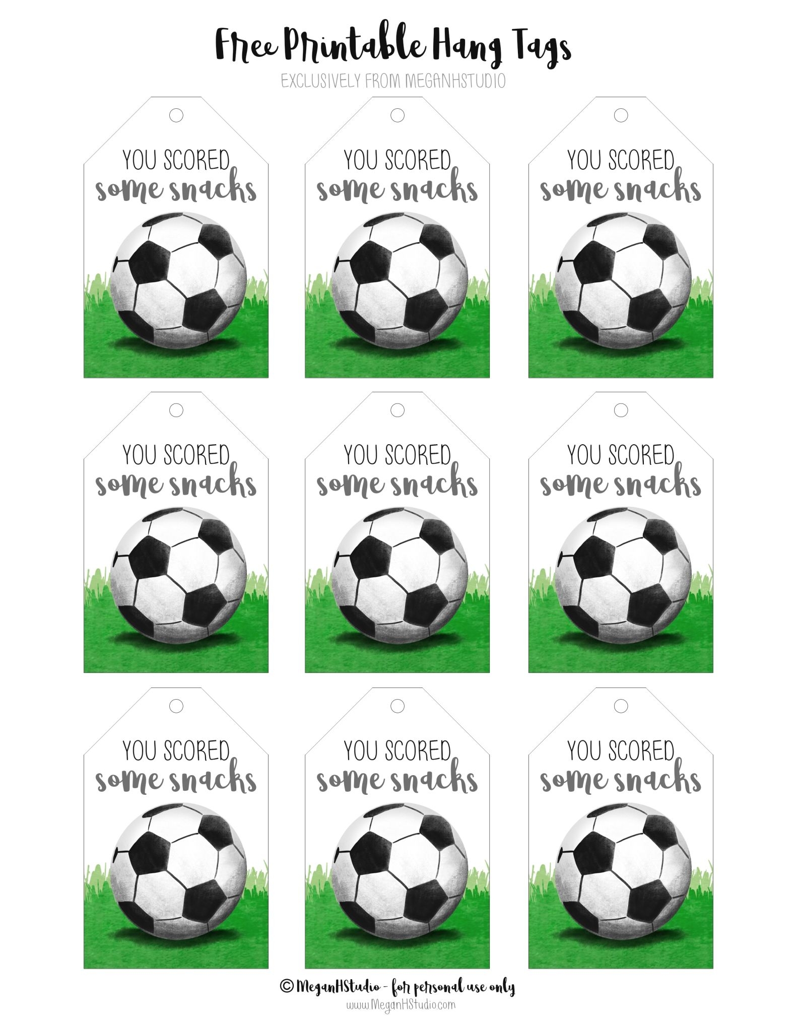 Free Printable Soccer Snack Tags MeganHStudio Soccer Team Gifts Soccer Snacks Kids Soccer Team