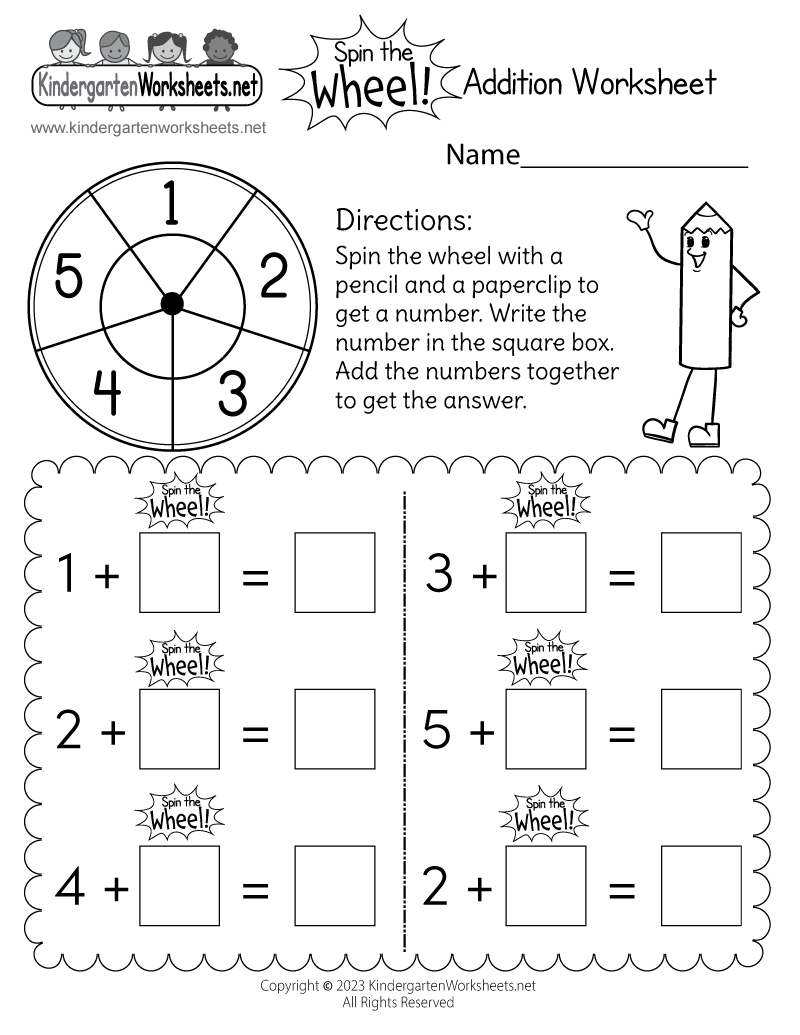 Free Printable Spin The Wheel Addition Worksheet