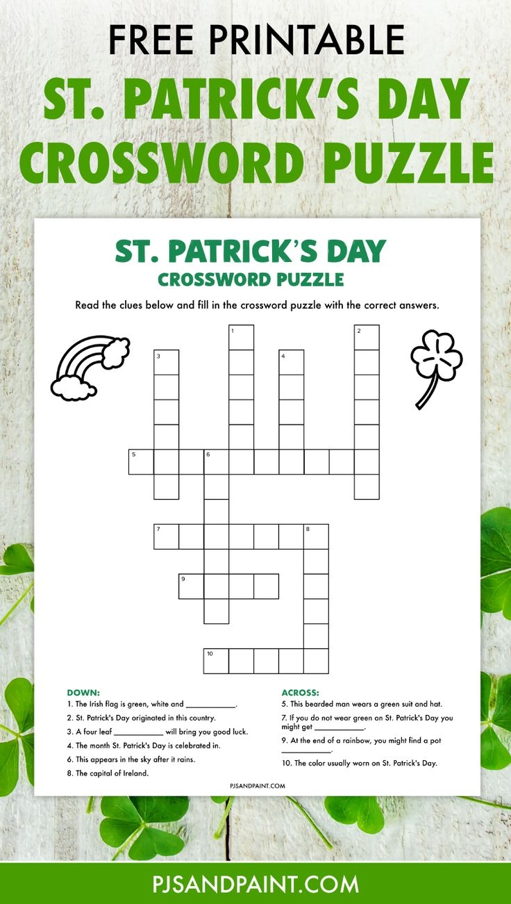 St Patrick'S Day Crossword Puzzle Printable For Adults