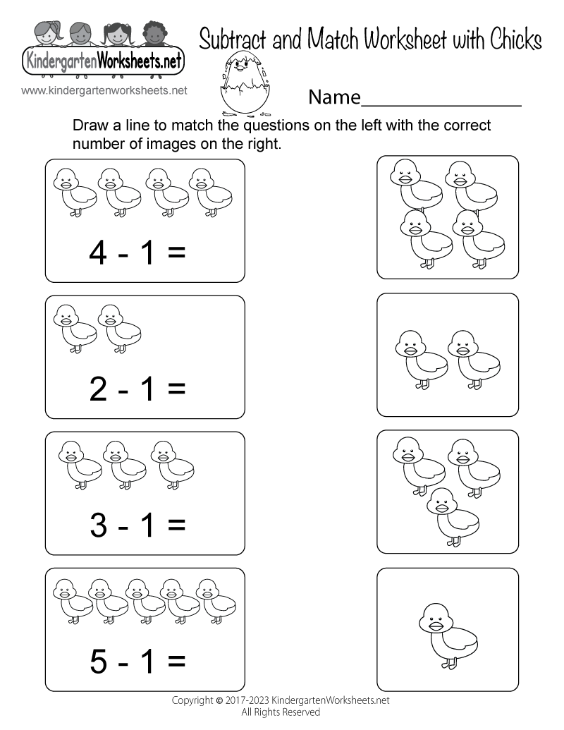 Free Printable Subtract And Match Worksheet