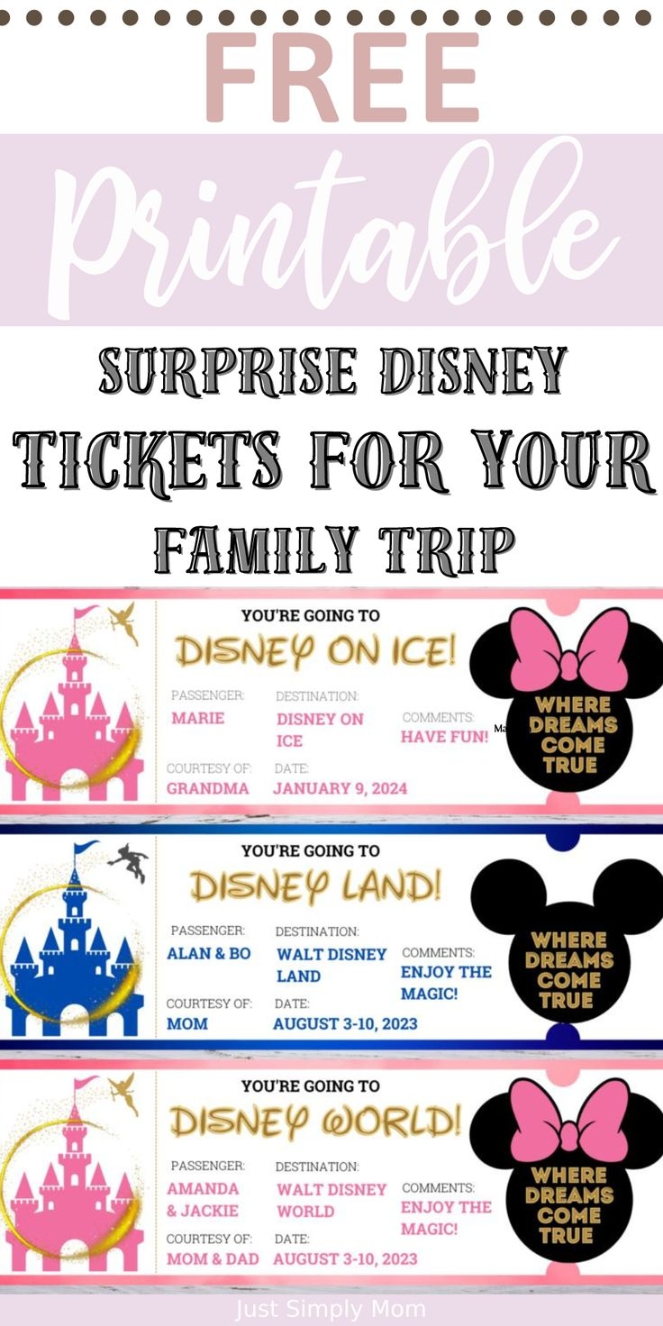 Free Printable Surprise Disney Tickets For Your Family Trip Disney Tickets Disney Trip Reveal Disney Trip Surprise