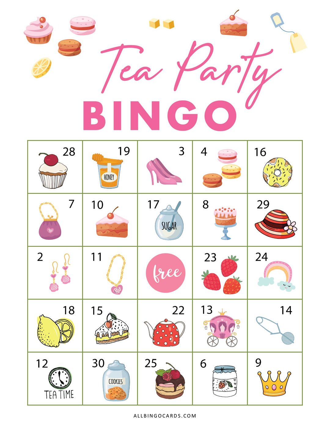 Free Printable Tea Party Bingo Kids Tea Party Tea Party Games Tea Party Activities