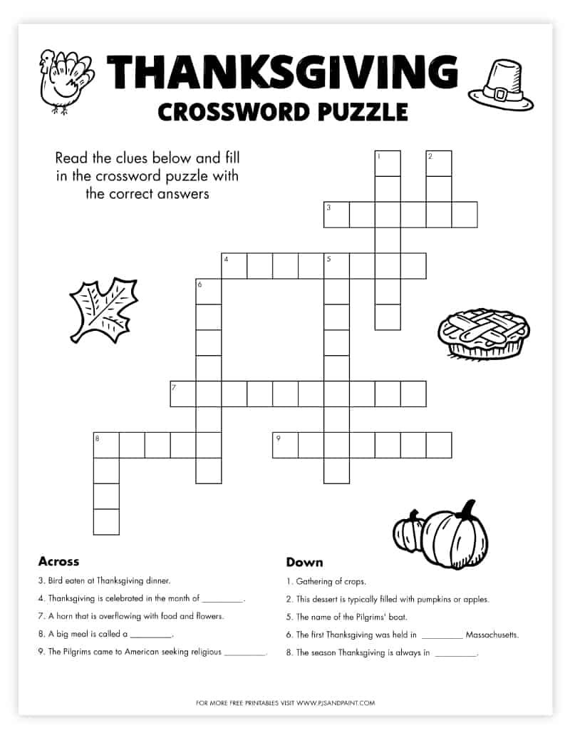Free Printable Thanksgiving Crossword Puzzle Thanksgiving Crossword Puzzle Thanksgiving Crossword Thanksgiving Worksheets
