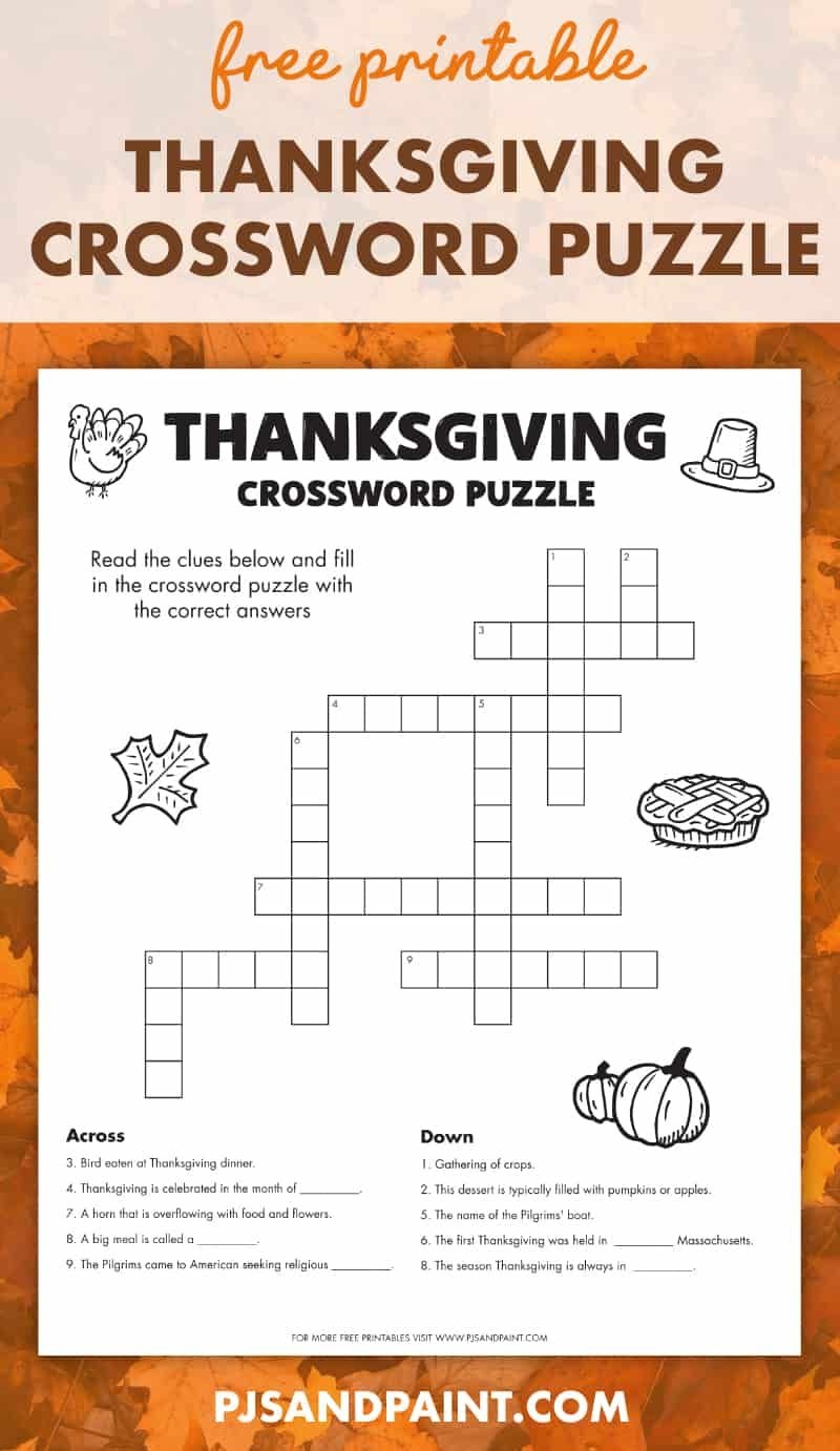 Free Printable Thanksgiving Crossword Puzzle Thanksgiving Crossword Thanksgiving Printables Thanksgiving Crossword Puzzle