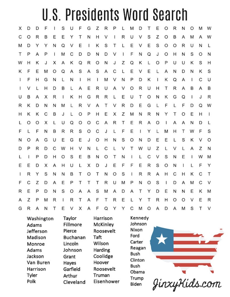 Presidents Day Word Search Free Printables