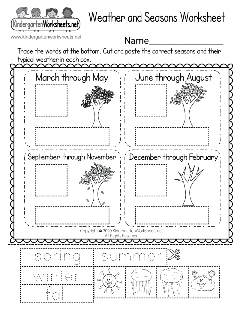 Printable Kindergarten Seasons Worksheets