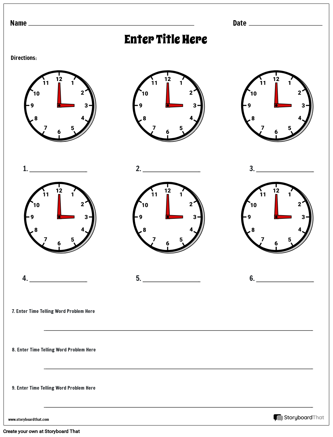 Free Telling Time Worksheets Create Custom Clock Template