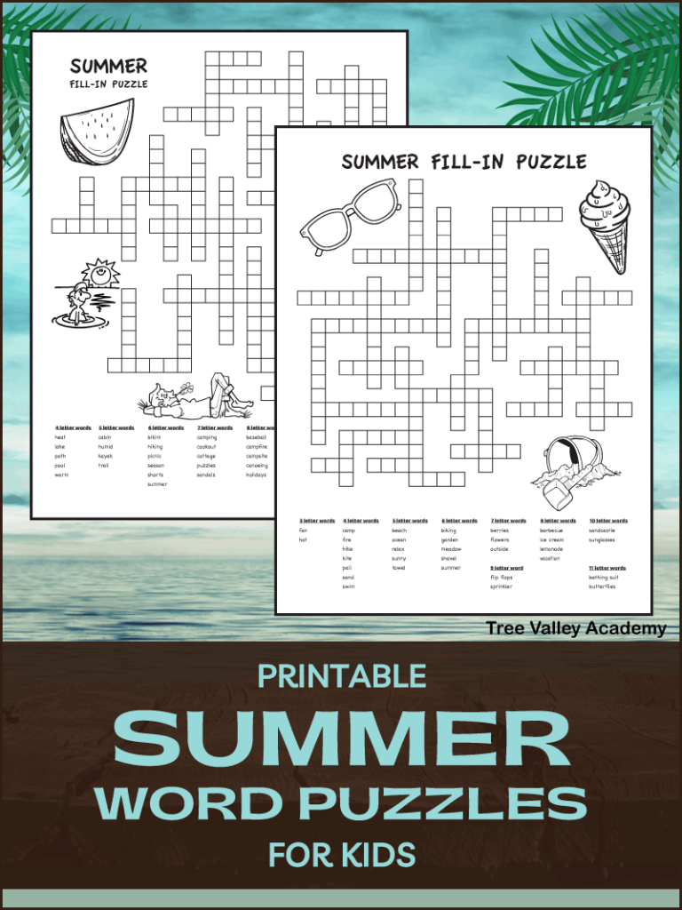 Fun Summer Fill In Puzzles For Kids Tree Valley Academy
