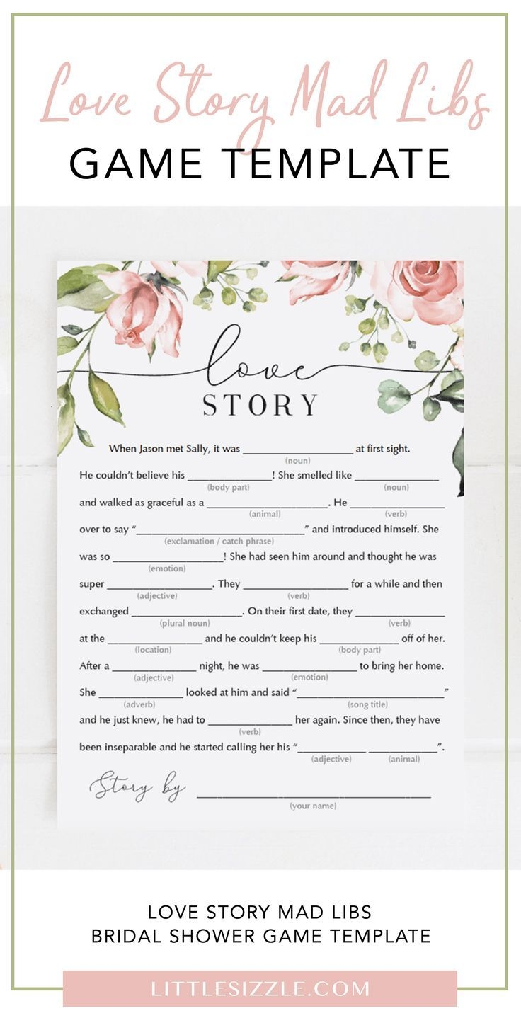 Funny Bridal Shower Mad Libs Love Story Printables Bridal Shower Games Funny Funny Bridal Shower Printable Bridal Shower Games