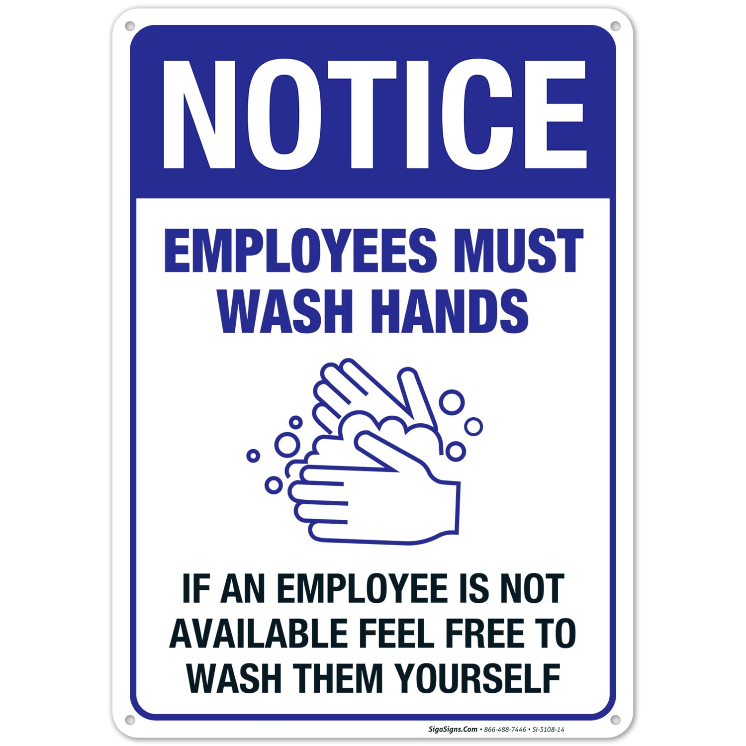 Funny Hand Washing Sign Employees Must Wash Hands Sign 10x14 Aluminum Walmart