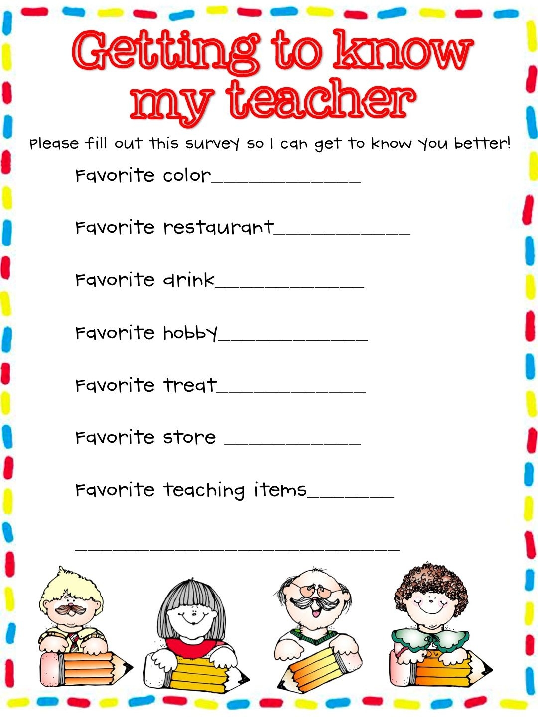 Get To Know Your Teacher Questions Free Printable