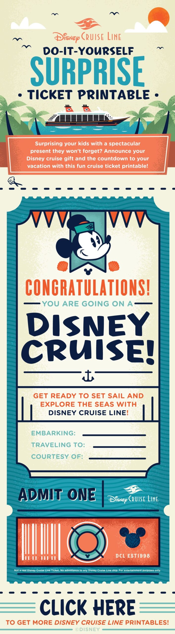Give The Gift Of A Disney Cruise Vacation With This DIY Surprise Ticket Printable Save This File To Yo Disney Cruise Vacation Disney Cruise Disney Cruise Line