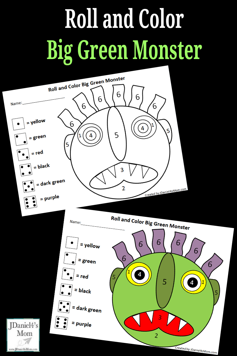 Go Away Green Monster Roll And Color Math Activity