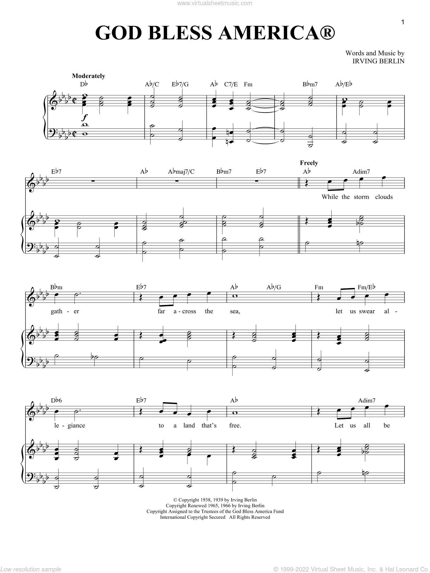 God Bless America Sheet Music For Voice And Piano Tenor PDF 