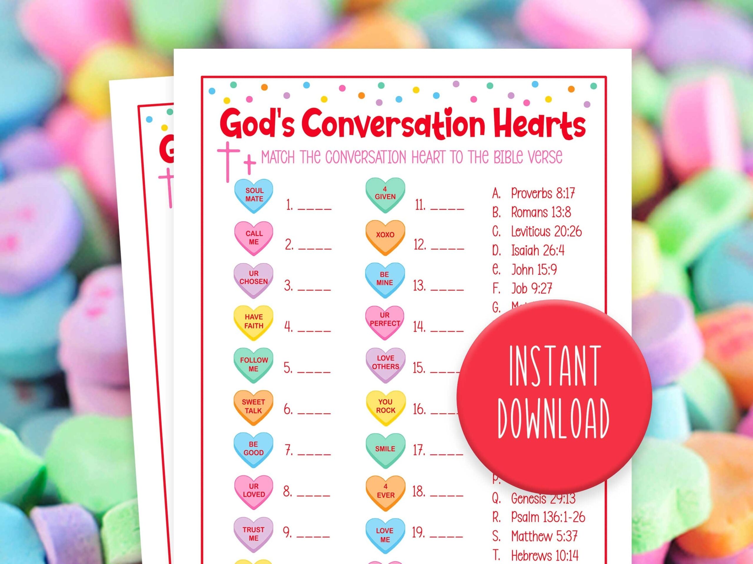 God s Conversation Hearts Bible Match Game Valentine Heart Candy Game Match The Bible Verse Game Conversation Hearts Game Etsy