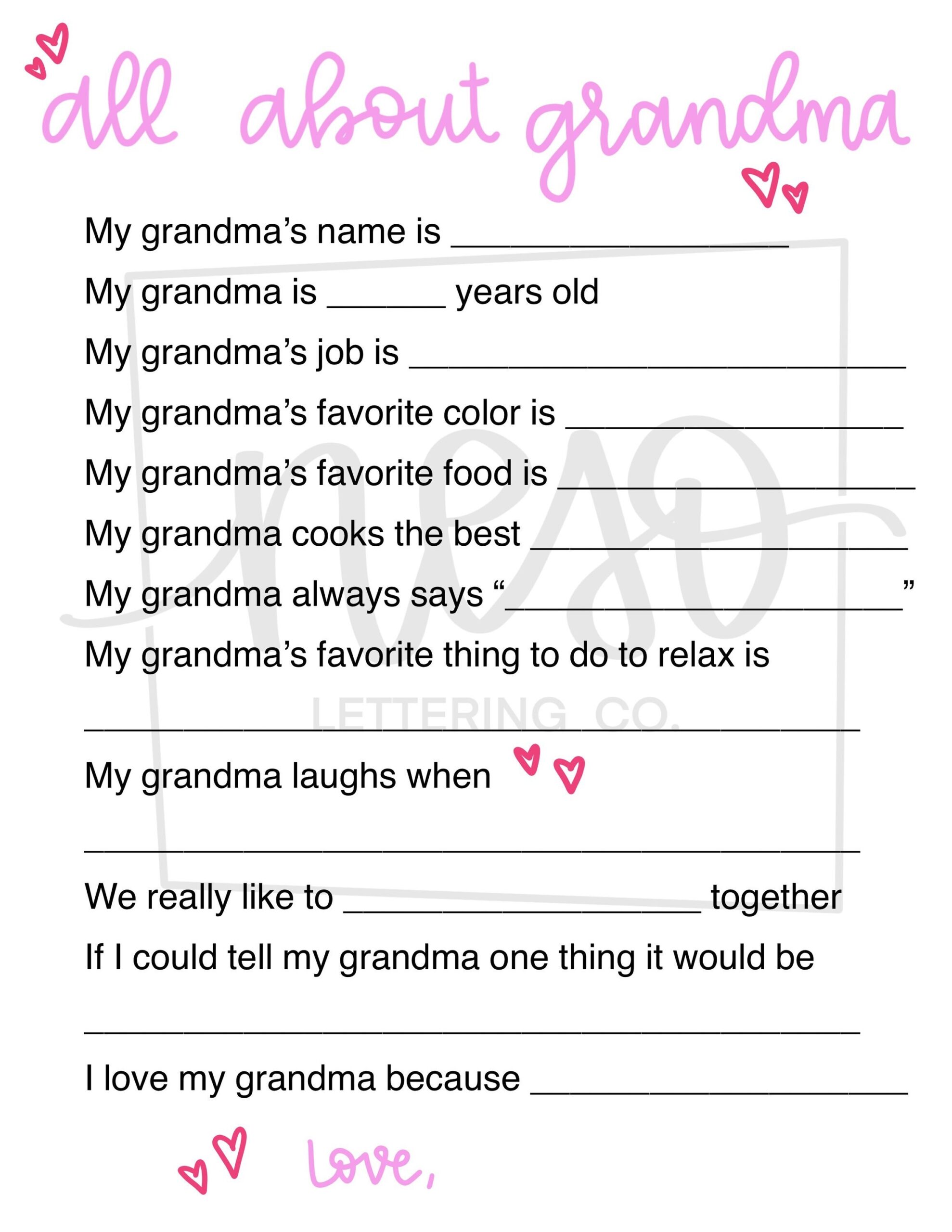 Grandma Mother s Day Gift Mothers Day Questionnaire For Grandma Coloring Page Mothers Day Coupons Etsy