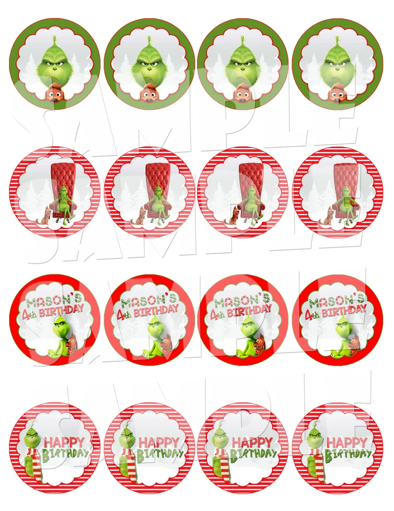 GRINCH CUPCAKE TOPPERS The Grinch Party Party Circles Etsy Christmas Cupcake Toppers Grinch Party Grinch Christmas Party
