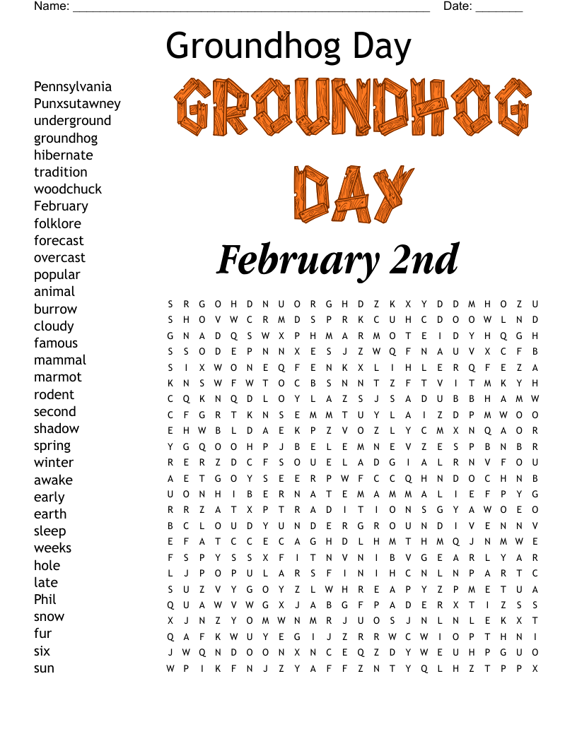 Groundhog Day Word Search WordMint