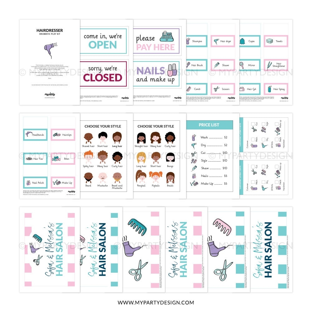 Hair Salon Dramatic Play Printables Hairdresser Pretend Play Hairdressing Role Play INSTANT DOWNLOAD Printable PDF With Editable Text Etsy