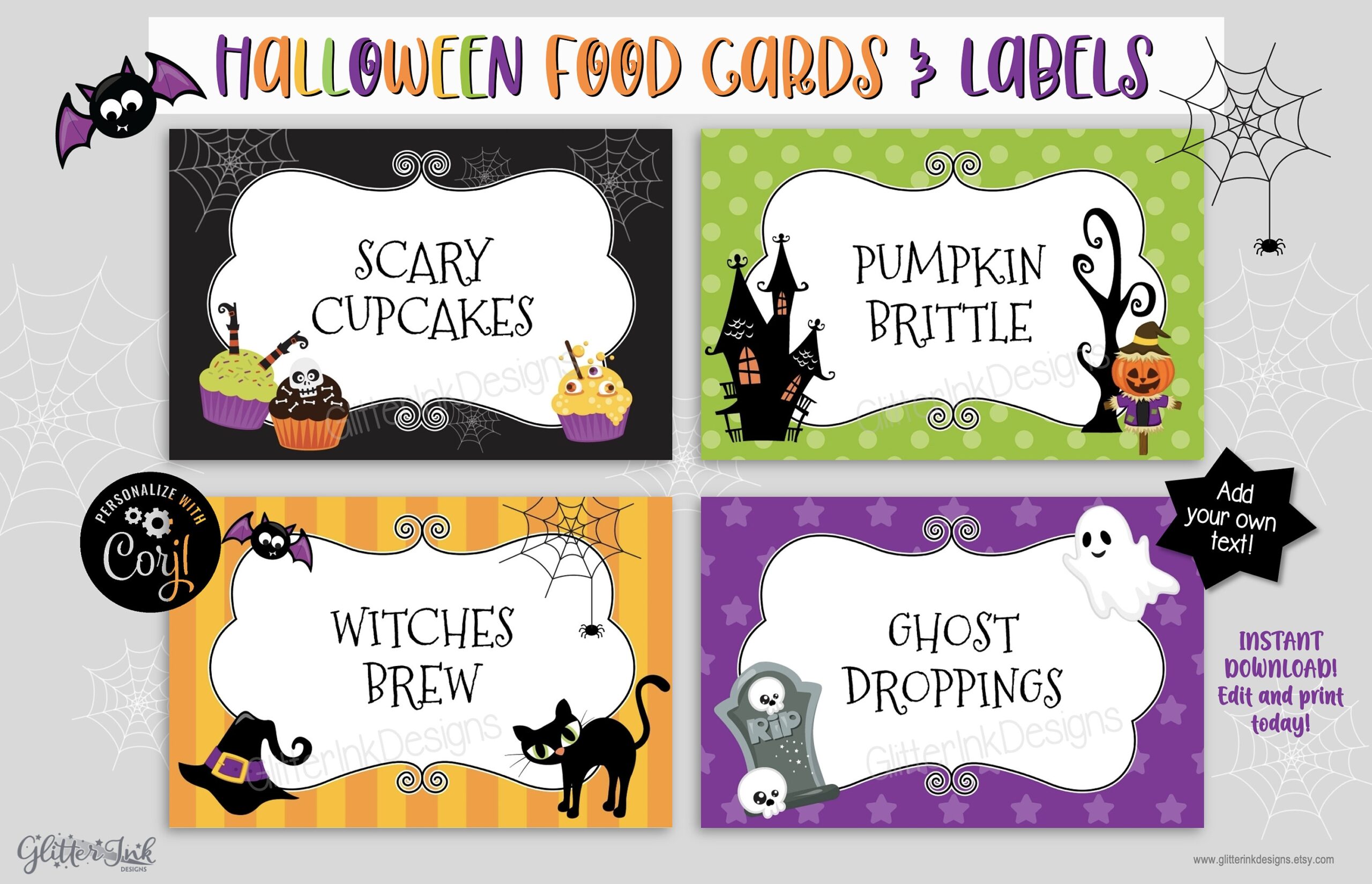 Halloween Party Food Tent Cards Halloween Printable Treat Bag Toppers Candy Jar Labels Halloween Birthday Editable Guest Place Cards Etsy