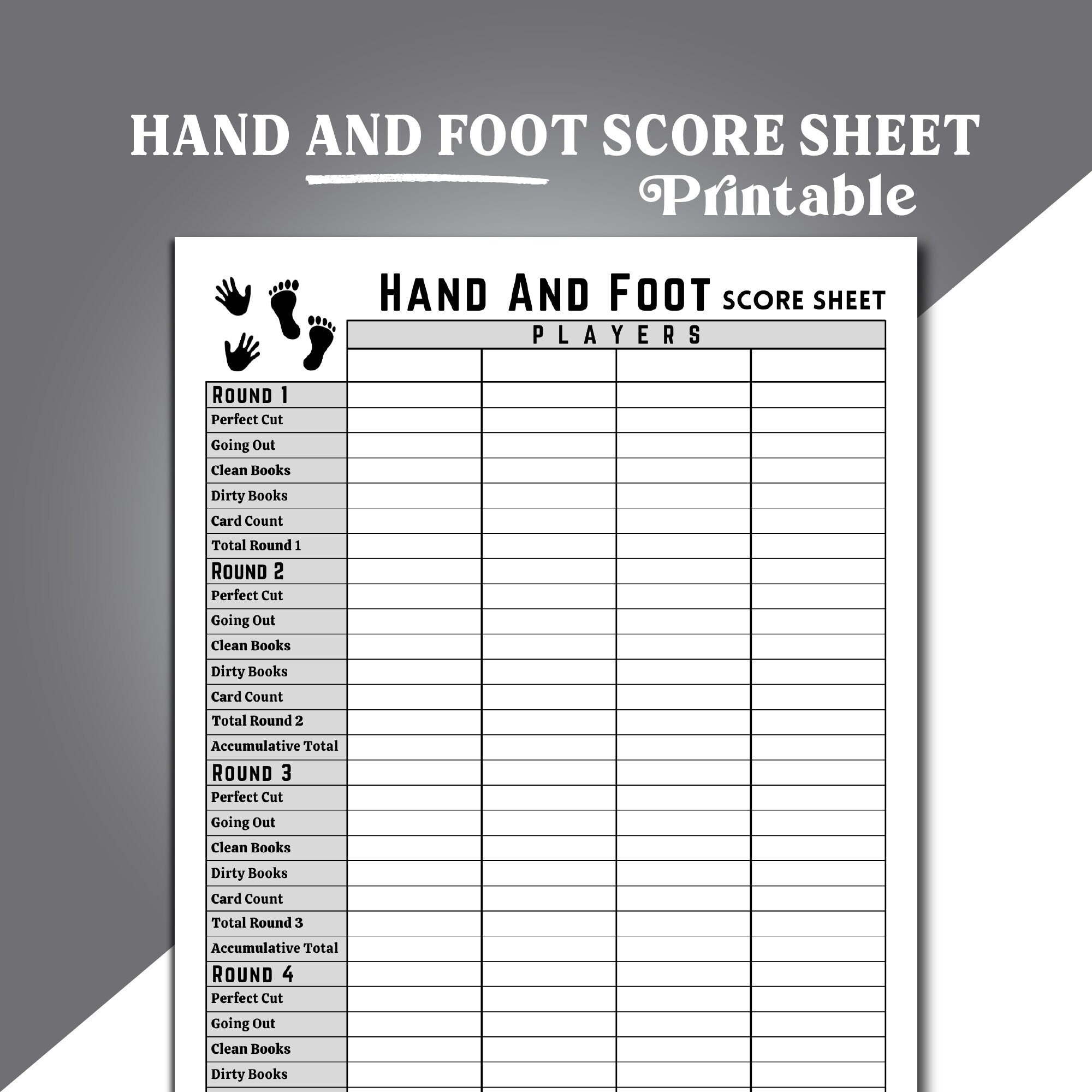 Hand And Foot Score Sheets Hand And Foot Card Game Score Sheets Printable Hand And Foot Game Score Pad Hand And Foot Score Card Etsy